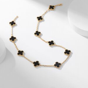 オニキス 四つ葉モチーフ 10モチーフ ロングネックレス｜イエローゴールド｜Van Cleef & Arpels Vintage Alhambraスタイル